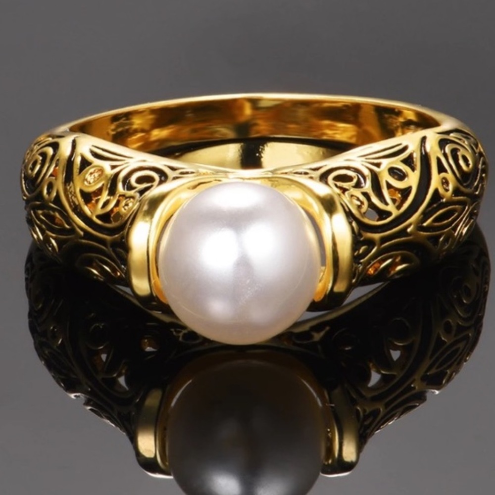 **New 925 Sterling Silver Yellow Gold Pearl Ring - Picture 2 of 7